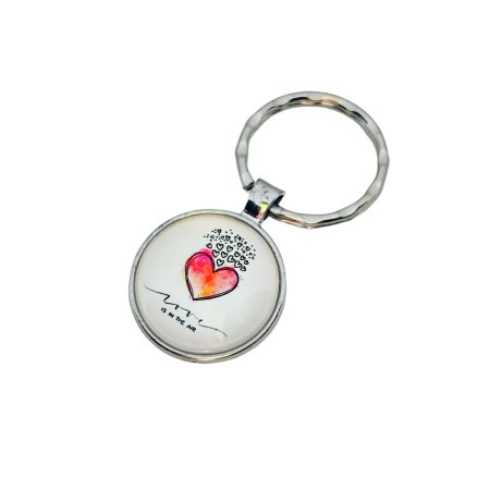 keychain silver red heart